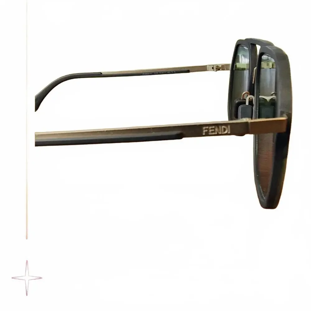 Fendi Zucca FF-Monogram Green Lens Round Aviator Sunglasses Green Havana - Picture 7 of 9
